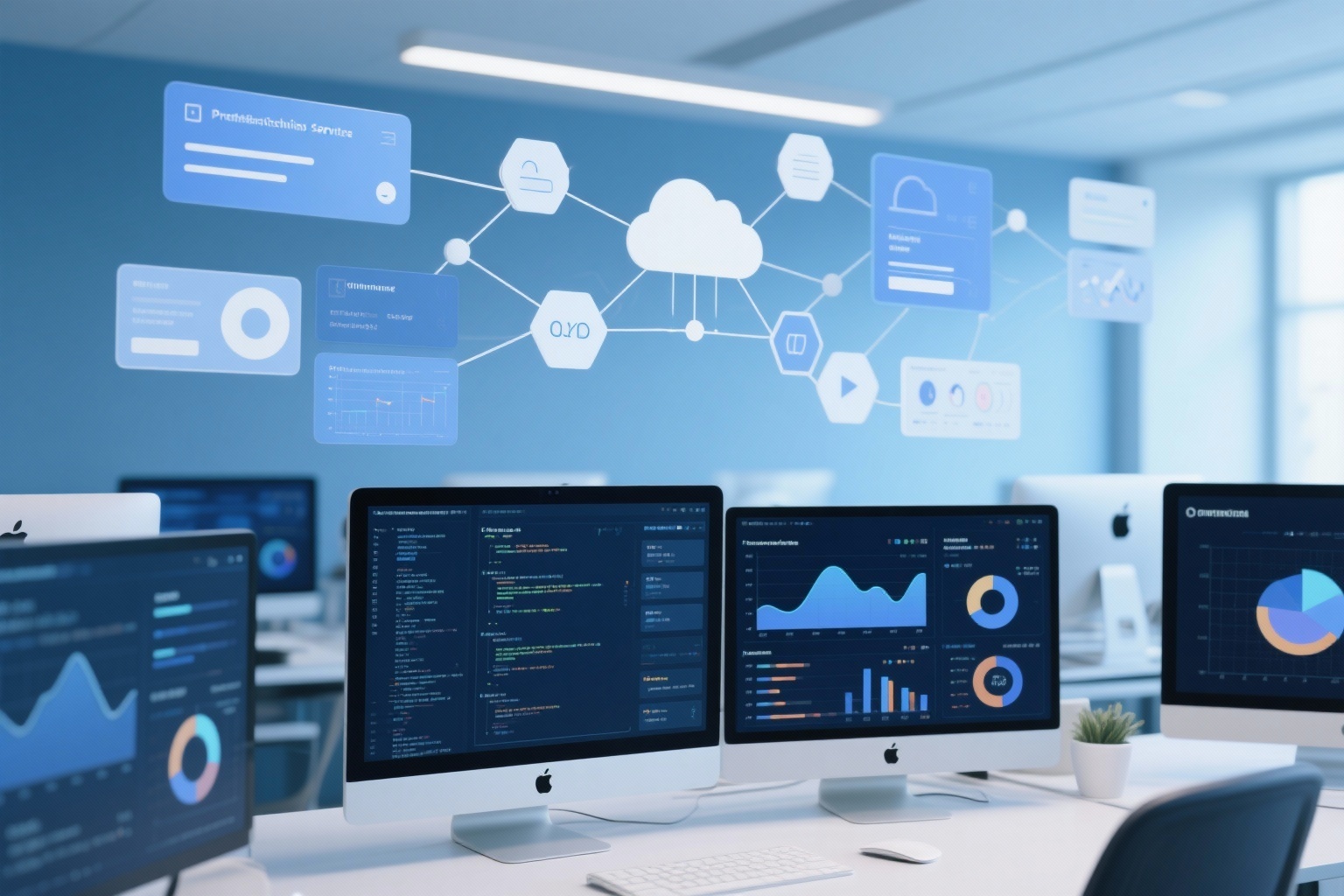 Technology services illustration showing various digital solutions and integrations